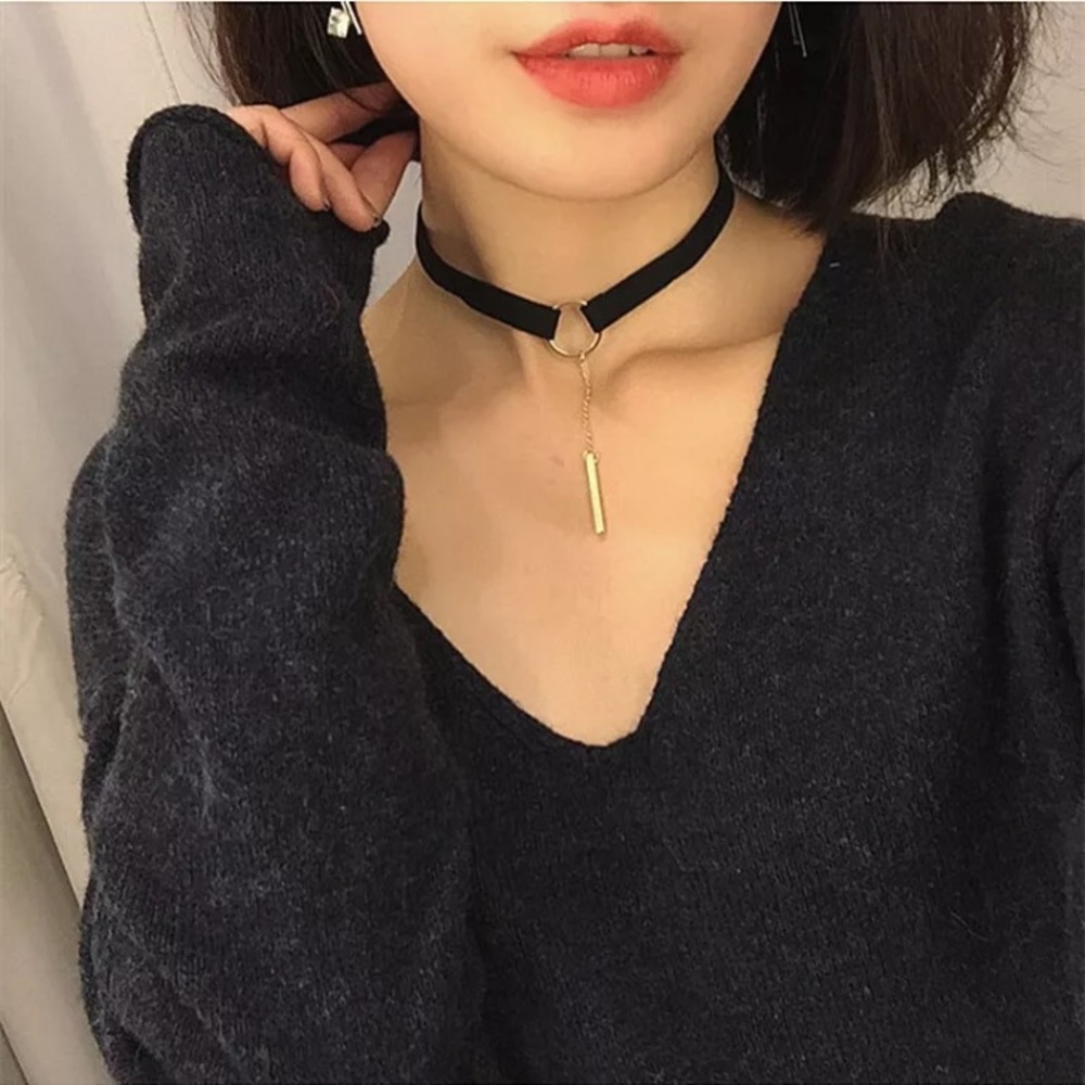 ⚜️[𝟯/$𝟮𝟴]⚜️Gold Bar Drop Black 3/8” Choker NEW - Picture 3 of 9
